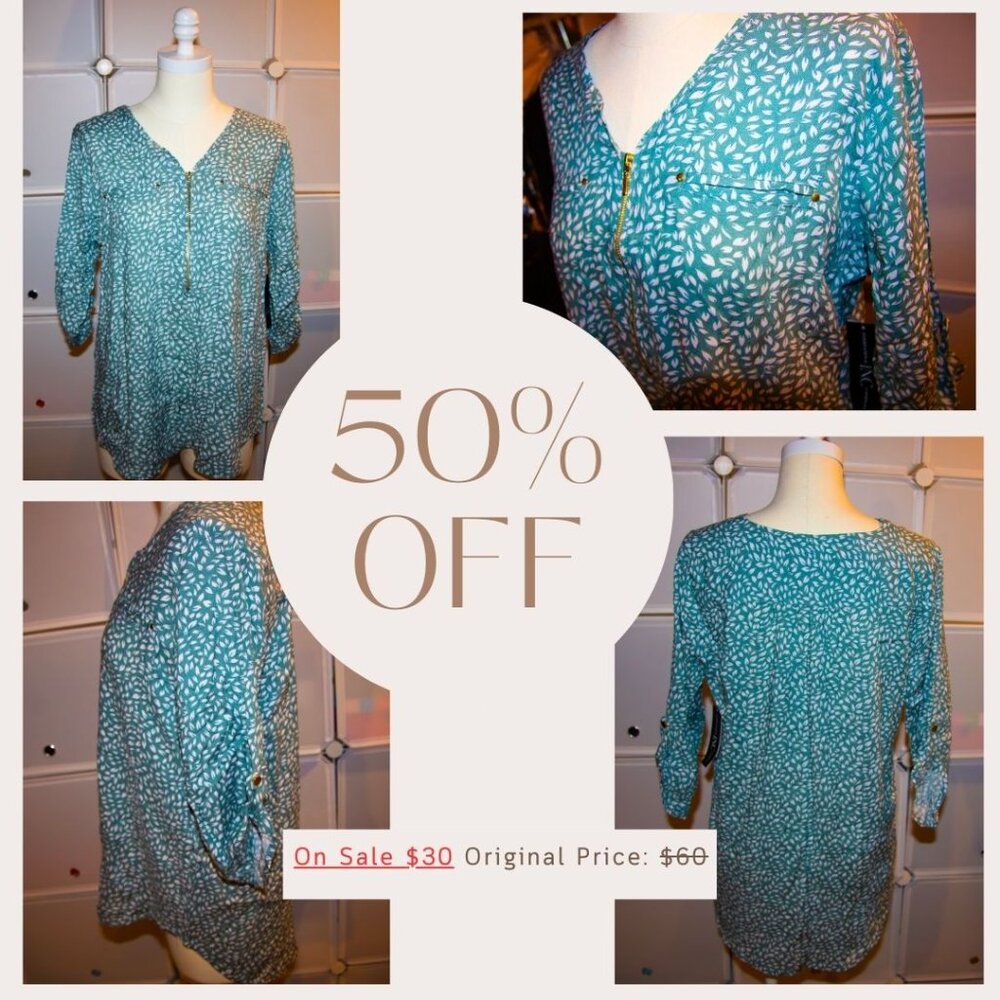 Half zipped Women's Short Sleeve Blouse / Summer Blouse Holiday/ Loose Casual